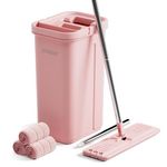 JOYMOOP Mop and Bucket with Wringer Set, Hands Free Flat Floor Mop and Bucket, 60" Mop with 3 Reusable Microfiber Pads, Wet and Dry Use, Floor Cleaning System - Pink