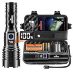 Shadowhawk Torches LED Super Bright Rechargeable, Flashlight 500000L XHM77.2 Tactical Torches – Powerful, Adjustable Focus Powerful Flash Light, USB Hand Torch for Dog Walking/Camping/Emergency/Gift