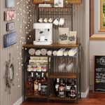 Honkazita Farmhouse Coffee Bar Cabinet - 31" Sideboard Buffet Cabinet with 8 Hooks and Removable Sliding Storage Basket - Ideal for Kitchen& Dining&Living Room - Rustic Brown