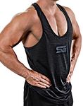 Satire Gym Men's Fitness Stringer - Functional Sports Clothing - Suitable for Working Out and Training - Tank top (Black Melange, XXL)