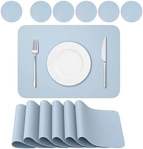 BANNIO Tovaglietta,PVC Tovagliette Cucina Lavabili Set di 6 Tovagliette e 6 Sottobicchieri,Tavola Antiscivolo Resistente al Calore Tovagliette per Tavola,41x31cm,Azzurro