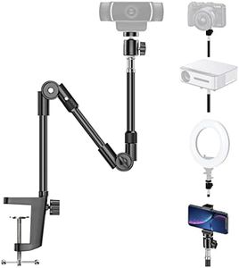 KDD Webcam Stand Camera Mount with Phone Holder, 25 Inch Foldable Flexible Gooseneck Cell Phone Clamp & Table Projector Mount, for Logitech C922 C930e C920S C920 C615 C960 Brio 4K, Gopro Hero 8 7 6 5