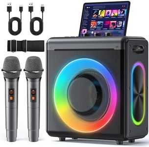 VERKB Karaoke Machine with 2 Wireless Microphones: Portable Bluetooth Speaker for Adults & Kids - PA System with Lights Supports TWS/TF Card/USB/AUX for Home Party-Stage Subwoofers