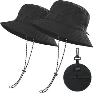 Waterproof Bucket Hat for Women, Sun Bucket Hat for Men, Outdoor Fishing Hat, Quick Dry Waterproof Packable Rain Hat, Summer Hat Hiking UV Protection Sun Hat for Hiking Outdoor with Strings (Black)