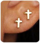 MUMREUES Gold Earrings for Women 14K Gold Cross Stud Earring Dainty Minimalist Simple Small Earrings Jewelry Gift for Her