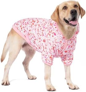 LovinPet Large Dogs Hoodies Girl, Premium Fit Flannel Warm Dog Pajamas, Update Skin-Friendly Fabric Mindful Small Dots Light Pink Prints Dog Clothing for Autumn Winter Using, 2XL