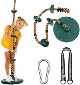 DECORLIFE Rope Swing for Kids, Sturdy Disc Swing Set with Climbing Platforms, Perfect for Tree, Playground, Swingset, Strong Strap, Stainless Steel Carabiner, Easy Setup, 3-Piece