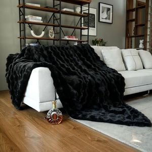 Moenchy Faux Fur Black Throw Blacket for Couch - Super Soft Heavy Flufyy Thick Bubble Throw Blankets for Bed Bedroom Living Room Farmhouse Sofa Chair Fall Winter Warm, 50x60 Inch