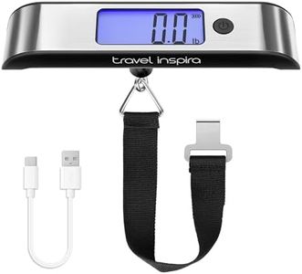 travel inspira Rechargeable Luggage Scale 110lb/50kg - Large Backlit Display - Stainless Steel - Portable Digital Hanging Scale for Suitcases, Bags, Packages (USB -C Charging Included)