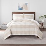 Serta Billy Modern Soft Bedding Stripe Quilt Set with Pillow Case for All Season, Polyester, Natural, king