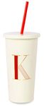 Kate Spade New York Insulated Initial Tumbler With Reusable Silicone Straw, 20 Ounces, K (red)