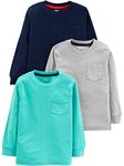 Simple Joys by Carter's Boys' Toddler 3-Pack Solid Pocket Long-Sleeve Tee Shirts, Gray/Blue/Navy, 4T