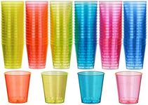 MATANA 60 Neon Plastic Shot Glasses (1oz), Party Shot Cups for Wine Tasting, Condiments, Sauce, Jello Shots & More - Sturdy & Reusable