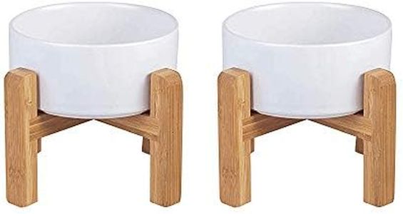 White Ceramic Elevated Raised Dog Bowls - Dog Food Dish with Stand - Double Raised Dog Food and Water Bowls Anti Vomiting - Pet Bowl with Anti Slip Rubber pad - Stress Free for Medium Dogs -Set of 2
