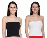 GLAMORAS Women Nylon Spandex Non Padded Non Wired Comfort Fit Seamless Strapless Stretchable Crop Top Long Bandeau Tube Top Inner Casual Style Camisole - Free Size, Black,White - Pack of 2