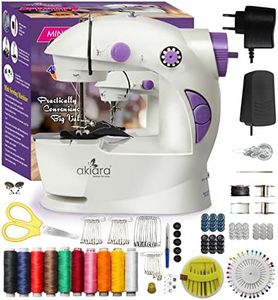 akiara - Makes life easy Mini Silai Machine for Home use | Tailor Machine | Stitching Machine with Sewing Kit Thread Scissors, Needle All in One Sewing Accessories (White & Purple)