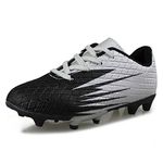 Hawkwell Kids Outdoor Firm Ground Turf Soccer Shoes(Toddler/Little Kid/Big Kid), 011-black Silver, 3 Little Kid