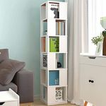 Redd Royal 6-Tier Rotating Bookcase Tall Slim Bookshelf, Living Room White 360° Swivel Floor Standing Corner Shelf Book Storage Rack BedroomHome Office Decor