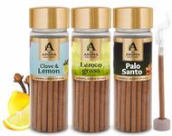 The Aroma Factory Dhoop batti, No Bamboo Herbal Dhoop Sticks with Incense Holder, 3 Bottle x 75g (Clove & Lemon, Lemongrass & Palo Santo)