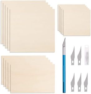 Swpeet 16Pcs 3 Sizes 7.87 Inch 11.8 Inch Square Basswood Sheets Thin Wood Sheets Plywood Board Basswood Sheets with Trimmer Pen Knife Assortment Kit, Thin Natural Unfinished Wood Board for Crafts