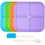 Licky Mats for Dogs and Cats, 4 Pcs Premium Lick Mats with Suction Cups for Dogs Anxiety Relief, Dog Lick Mats for Bathing, Grooming and Training with 1 Spatula, 1 Brush