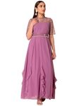 Indya Women's Georgette Maxi Purple Sequin Anarkali Kurta with Embroidered Belt (Set of 2) (ITN05959