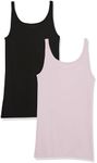 Amazon Essentials Women's Slim-Fit Thin Strap Tank, Pack of 2, Black/Lilac, Medium