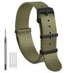 WOCCI 22mm Military Nylon Watch Band, One-piece Ballistic Nylon Strap for Men and Women, Black Buckle (Army Green)