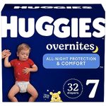 Overnight Diapers Size 7 (41+ lbs), 32 Ct, Huggies Overnites Nighttime Baby Diapers