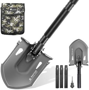 HX OUTDOORS Survival Tactical Shovel, Multifunctional Folding Camping Shovels, Foldable Camp Shovel with Aluminium Alloy Handle (Black)