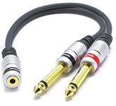 3.5 to 2x 6.35 Jack Vitalco Audio Adapter 3.5mm Female to twin 6.35mm Male Y splitter Cable adaptor 1/8" Stereo to Double 1/4" Mono
