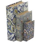 Deco 79 Canvas Faux Storage Book Box with Cream and Red Floral Patterns, Set of 3 12", 9", 6"H, Blue