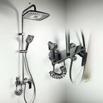 InArt Brass Wall Mount Shower Set, 4-Function Mixer Shower System with Hand Shower, Overhead Shower, and Jet Spray for Bathrooms Black Color