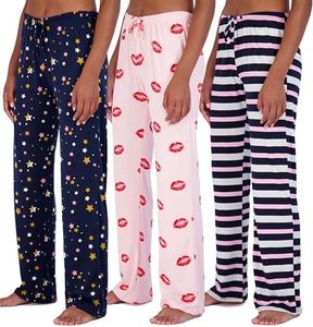 3 Pack: Womens Plus Size Pajama Pants Yummy Soft Knit Pajamas for Women Pant Bottoms Clothes Sexy Pijamas de mujer Sets PJs Fuzzy Silk Sleepwear Lounge Comfy Night Plaid Pink PJ Just My - SET8, 3X