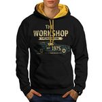 Wellcoda American Muscle Car Mens Contrast Hoodie, Auto Casual Jumper Black (Gold Hood) L