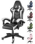 Racingreat Gaming Chair-Ergonomic Computer Seat with Headrest and Lumbar Support, PU Leather High Back Height Adjustable Swivel Game Chairs for Adults(Black/White)