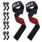 iBEX Weight Lifting Straps with Padded Wrist Support and Advanced Gel Grips - Strongly stitched 100% cotton Extra Long Gym Straps for Deadlift, Workout & Barbell Shrugs (Red)