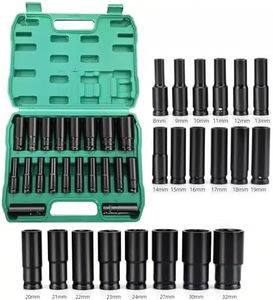 20PCS 1/2 inch Drive Deep Impact Socket Set Metric Garage Workshop Tools 8-32MM，Chrome Vanadium Cr-V,6-Point With storage case,for home, auto repair or other mechanical tasks