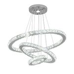 3 Rings Modern Crystal Chandelier - Kaniker 3 Colors Changeable Semi Flush Mount Ceiling Light, 23.6''+15.7''+7.8'' Adjustable Pendant Lights for Bedroom, School, Hotel, Company