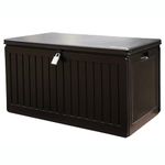 Olsen & Smith 270L MASSIVE Capacity Outdoor Garden Storage Box With Padlock Plastic Shed - Weatherproof & Sit On with Wood Effect Chest (270 Litre, Black)