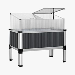 Green Fingers Garden Bed Galvanized Steel Planter Box, Gardening Supplies Plant Containers Patio, 80 x 49 x 74cm Elevated Raised Beds Trapezoid for Vegetables Flowers Herbs