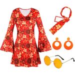 Hercicy 4 Pcs 70s Disco Women Halloween Hippie Costume Accessories Dress Headband Earrings Sunglass for Cosplay (Medium)