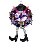 EDWINENE Halloween decorations,Halloween Wreath Front Door,24'' Witch Wreath with Light,Witch Halloween Decorations,Witch Decoration -Halloween Home Decor Autumn Wreaths for Hanging Decoration