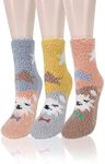 Benefeet Sox Women Girl Cute Animal Fuzzy Socks Winter Warm Soft Slipper Sock Fluffy Sleeping Thermal Fleece Plush Sock Gift, 3 Pack-stars Llama, One Size