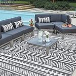 Enyhom Large Grey Outdoor Rug Carpets 180 x 270 cm, Waterproof Picnic Blanket, Plastic Straw Rug Durable Outdoor Patio Carpets for Lawn Pergola Backyard Deck Beach Trailer Hiking Camping