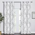 NICETOWN Blackout Curtains 2 Panels - Grommet Top Greyish White Curtains Printed with Black/Grey Branch Pattern, 84 Inches Length Curtains, 52-in Wide for Each Panel