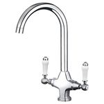 Funime Traditional Kitchen Sink Mixer Tap Elegant Ceramic Dual Lever Monobloc Swivel Spout Chrome Kitchen Faucet, Classic