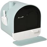 PawHut Cat Litter Box Kitten Litter Tray w/Hood, Scoop, Filter, Flap Door, 43 x 44 x 47cm - Green