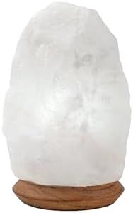 HAF Weiße Salzlampe aus echtem Kristallsalz | 2-3 kg Salzkristalllampe in Naturform | Salzsteinlampe auf Holzsockel aus der Salt Range Punjab | Dekorative Nachttischlampe für Wellness & Meditation