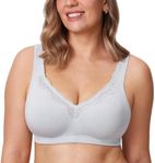 DELIMIRA Women's Wireless Plus Size Full Coverage Lace Bra Cotton Unlined Comfortable French Gray 36DD